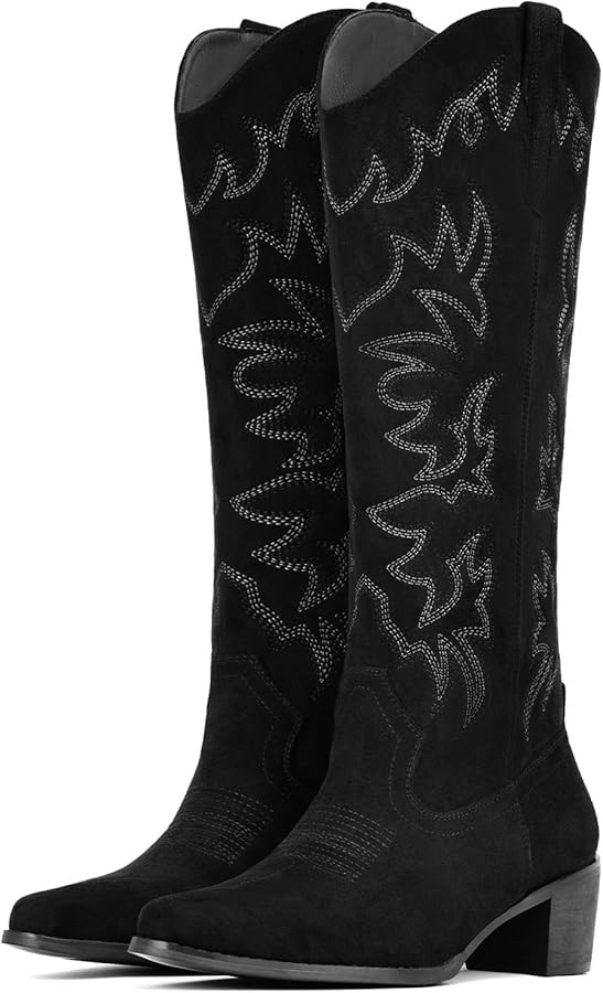 IUV Cowboy Boots For Women Knee High Western Cowgirl Boots Snip Toe Side Zipper Chunky Heel | Amazon (US)