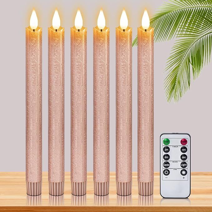 Yongmao Flameless Taper Candles Flickering Battery Operated with Remote, Real Wax Pink LED Window... | Amazon (US)