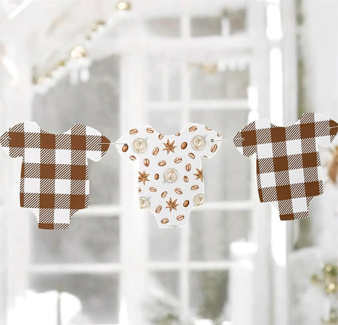 Coffee Baby Shower Banner,a Baby is Brewing Garland, Gingham Bodysuit Decor - Etsy | Etsy (US)