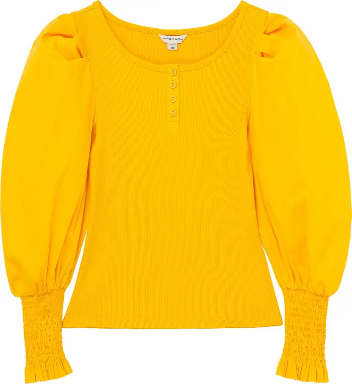 Habitual Girl Kids' Mixed Media Puff Sleeve Henley | Nordstrom | Nordstrom