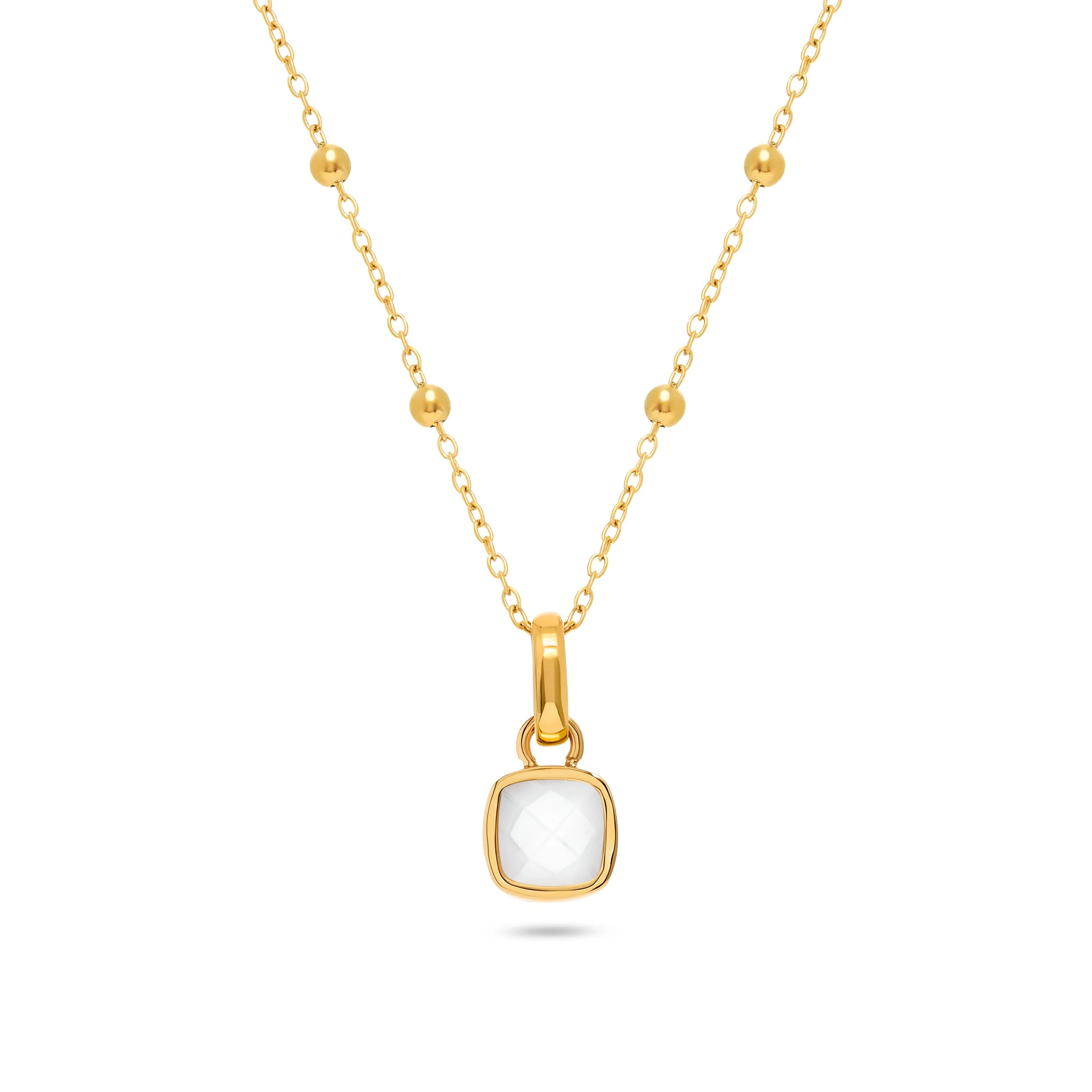 White Quartz Cushion Necklace (Gold) | Abbott Lyon