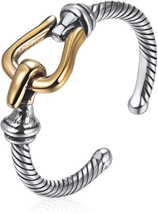 ChicSilver Retro Cuban Link Chain/Criss Cross Rings 925 Sterling Silver and Brass Oxidized Ring O... | Amazon (US)