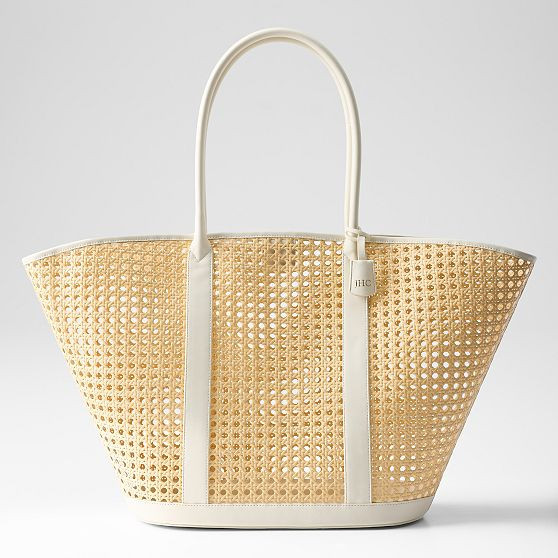 Waterproof Caning Wide Tote, Ivory | Mark and Graham
