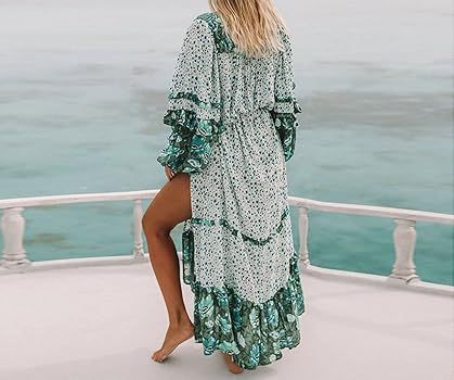 Women's Long Sleeve Floral Print Bohemian Maxi Dresses with Slit | Amazon (US)