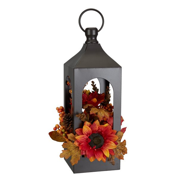 Way to Celebrate Lantern Floral Arrangement Table Top Decoration, 17.75" - Walmart.com | Walmart (US)