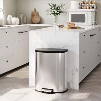 13.2 Gal/50L D-Shape Trash Can, Step-On Stainless Steel Garbage Can, Soft-Close Lid, Anti-Fingerprint Surface, Recycling Bin | Target