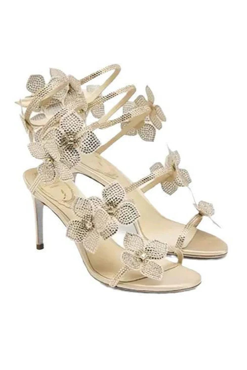 Jessica Bara Aliya Flower Wrap Around Sandal Heel 40 / Beige | JESSICA BARA