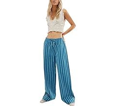 MISSACTIVER Women Drawstring Striped Pants Loose Wide Leg Trousers Comfy Low Waist Pants Casual L... | Amazon (US)