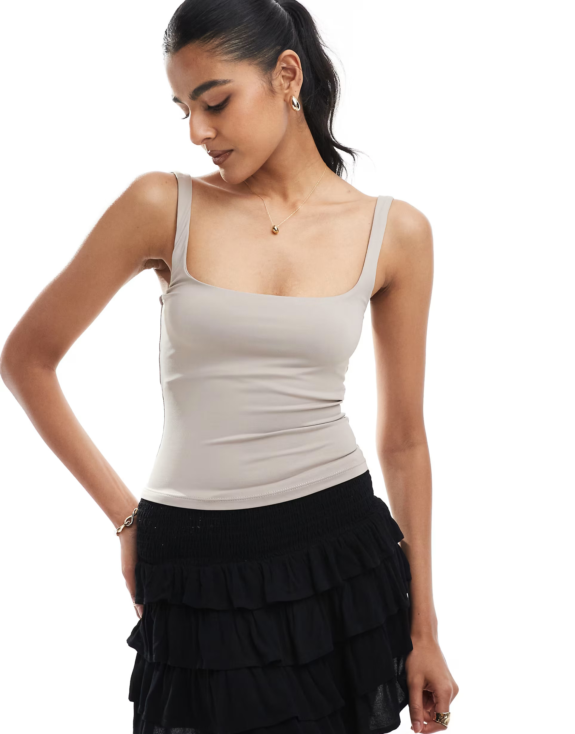 Bershka shaping square neck cami top in taupe | ASOS | ASOS (Global)