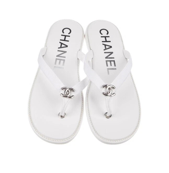 Chanel Interlocking CC Logo White Flip Flops Women's Size 41. NWB | eBay US