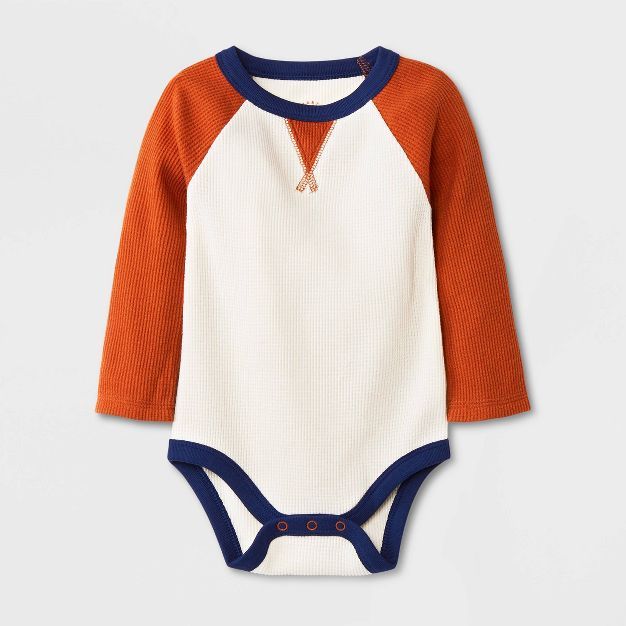 Baby Boys' Dorito Raglan Thermal Long Sleeve Bodysuit - Cat & Jack™ White/Blue | Target