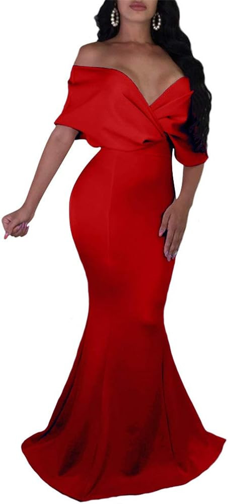 GOBLES Evening Gown Off The Shoulder Fishtail       
Material: Polyester | Amazon (US)
