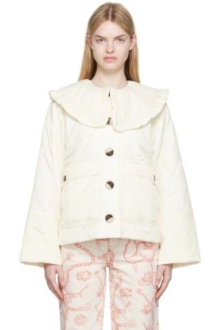 GANNI - Off-White Quilted Jacket | SSENSE