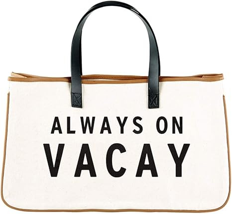Simple Canvas Beach Tote Bag For Women, Large Purse For Travel (Always On Vacay) | Amazon (US)
