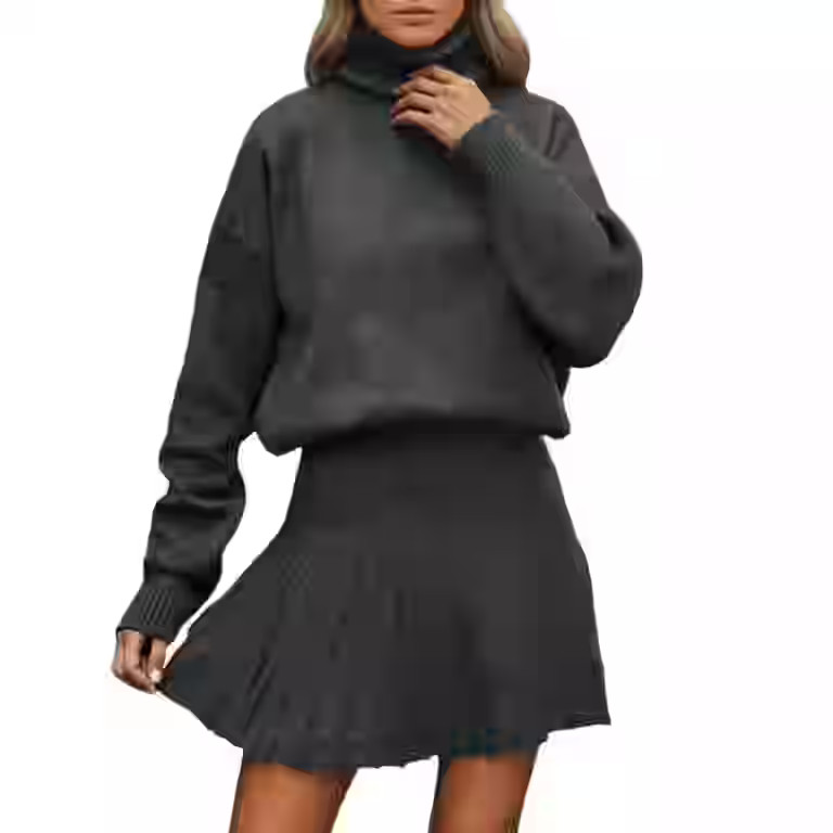 Knitted Skirt Set Womens 2 Pieces Fall Dresses For Women Long Sleeve High Neck Sweaters Top Mini ... | Walmart (US)