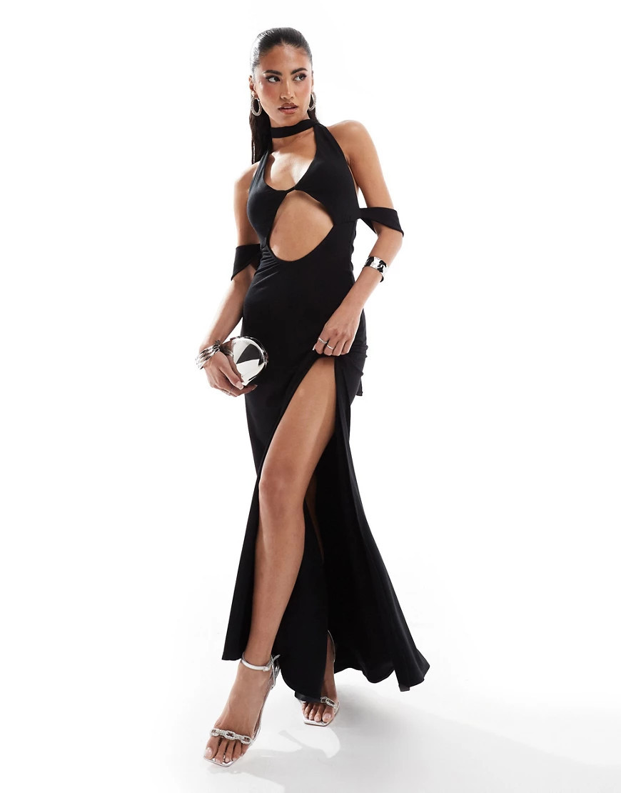 ASOS DESIGN off shoulder with cut outs maxi dress in black | ASOS (Global)