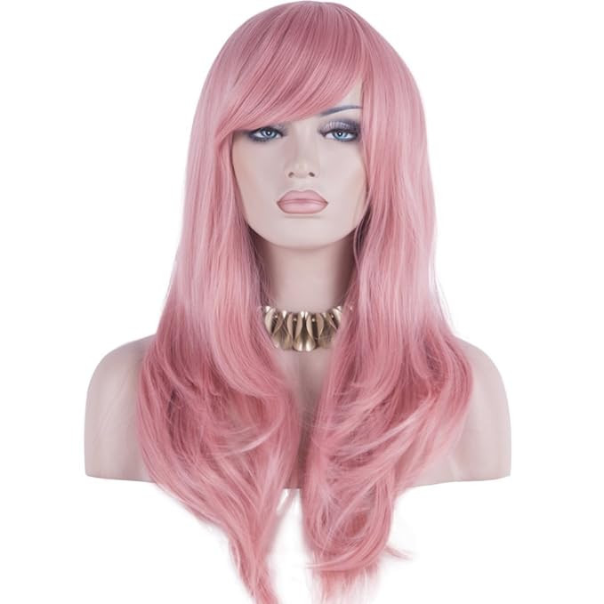 DAOTS 28" Wig Long Heat Resistant Big Wavy Hair Women Cosplay Wig (Pink) | Amazon (US)
