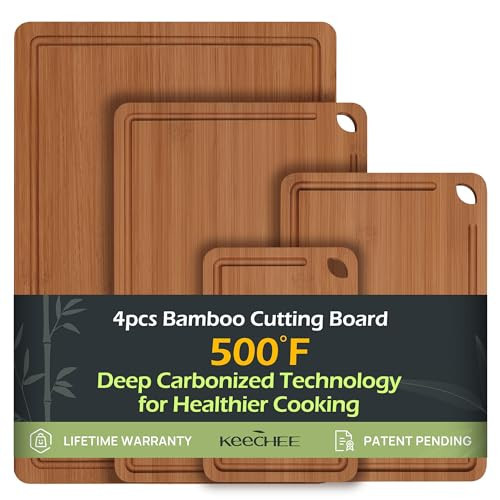 Keechee Wood Cutting Board, Carbonized Bamboo Set With Smooth Surface & Easy Storage For Busy Kitchens, Ideal Charcuterie & Chopping, Durable, Knife-Friendly (4Pcs) | Amazon (US)