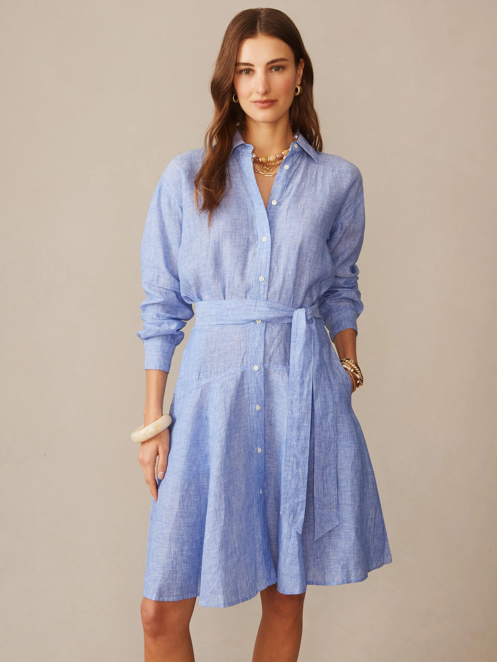 Denim/White Stripe Mary Linen Dress | Women's Dresses | J.McLaughlin | J.McLaughlin