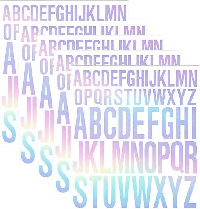 Holographic Glitter Alphabet Stickers, Iridescent Rainbow Letter Decals, 1 & 2 Inch, 5 Sheets, fo... | Amazon (US)