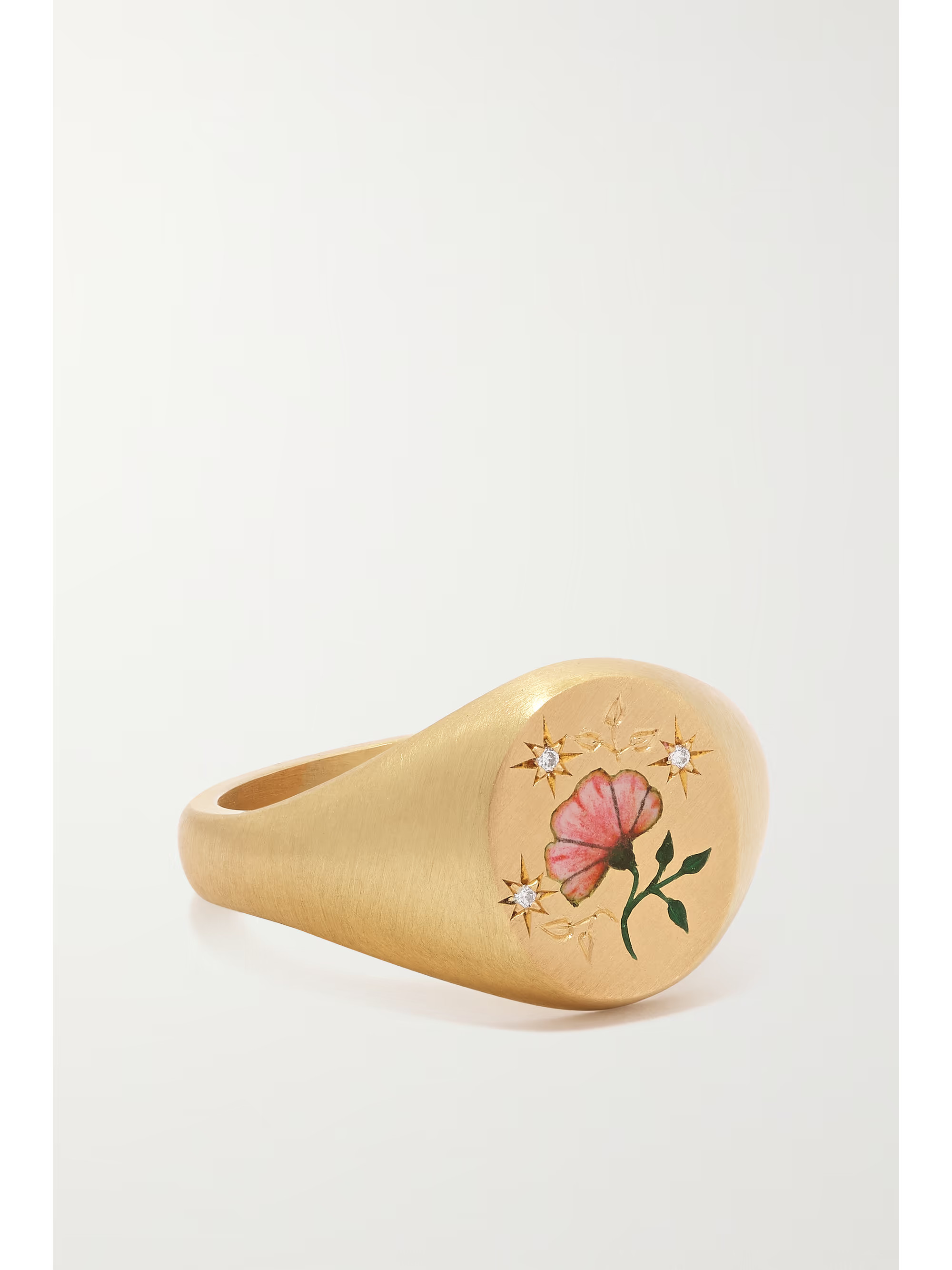 Rose 18-karat recycled gold, enamel and diamond signet ring | NET-A-PORTER (US)