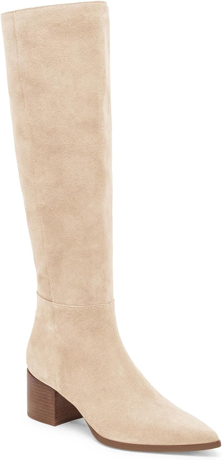 Coutgo Womens Wide Calf Knee High Boots Chunky Heel Side Zipper Tall Boots | Amazon (US)