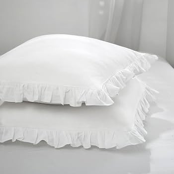 HYPREST 100% French Linen Euro Shams with Ruffle Design, Farmhouse White Euro Shams 26x26 Set of ... | Amazon (US)