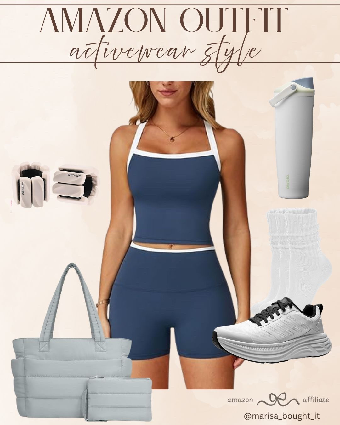 Amazon Activewear Style! 👟

Crush your fitness goals with this chic and functional Amazon activewear look for under $50! ✨

I am obsessed with the statement piece: the sleek navy blue matching set featuring a supportive halter sports bra and high-waisted biker shorts with white contrast piping. Balance the sporty look with essential accessories like a white insulated Owala water bottle and weighted wrist bangles. Finish the look with a quilted light grey tote bag, comfy white crew socks, and modern trainers for the ultimate gym-to-errands aesthetic!

#OOTD
#ActivewearStyle
#AmazonFashion
#FitnessInspo
#MatchingSet
#GymGlow
#AmazonFinds
#WorkOutLook
#Athleisure
#Owala
#FitnessMotivation
#LTKFit
#EverydayChic
#WorkoutGear
#HealthyLifestyle


#LTKActive #LTKfitnessgoals #LTKootd