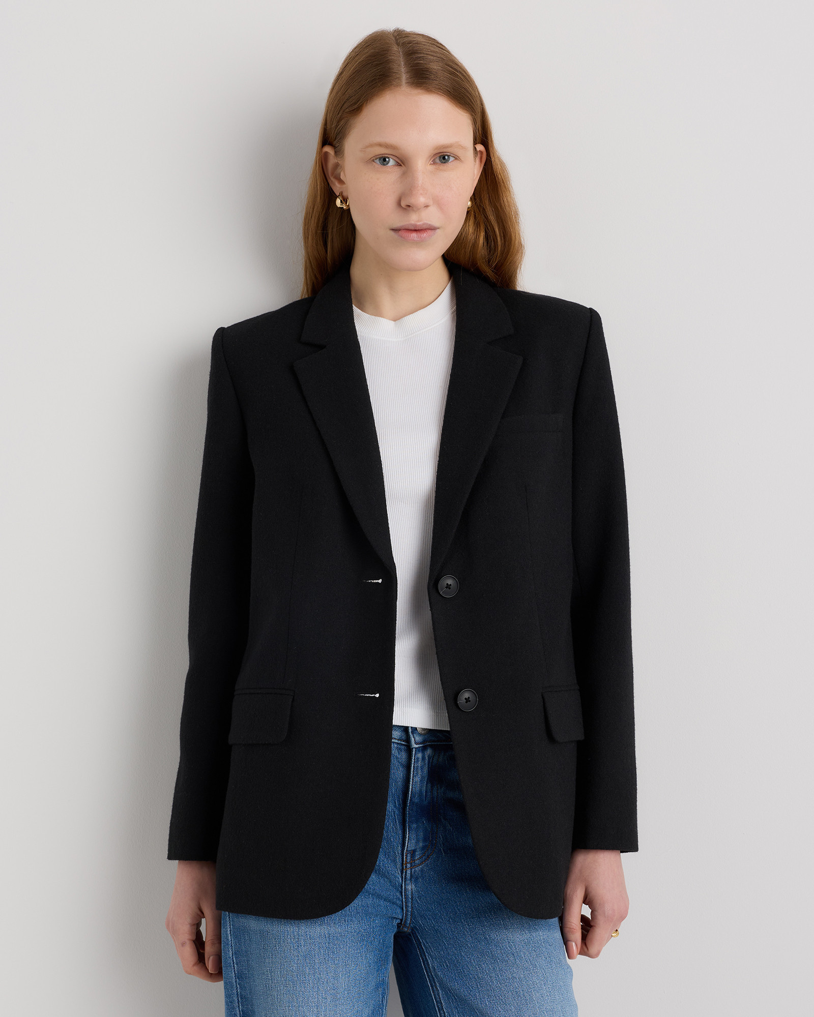 Quince | Women's Italian Wool Oversized Blazer in Black, Size Medium | Quince