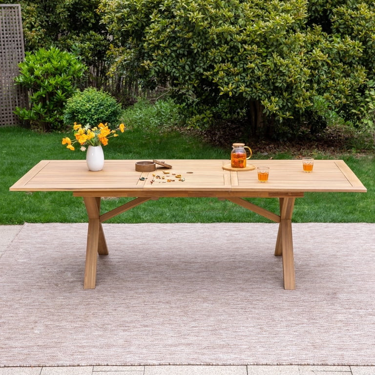 SUMMIT LIVING 100% Acacia Wood Expandable Outdoor Dining Table, Patio Oil Finished Natural Wood T... | Walmart (US)