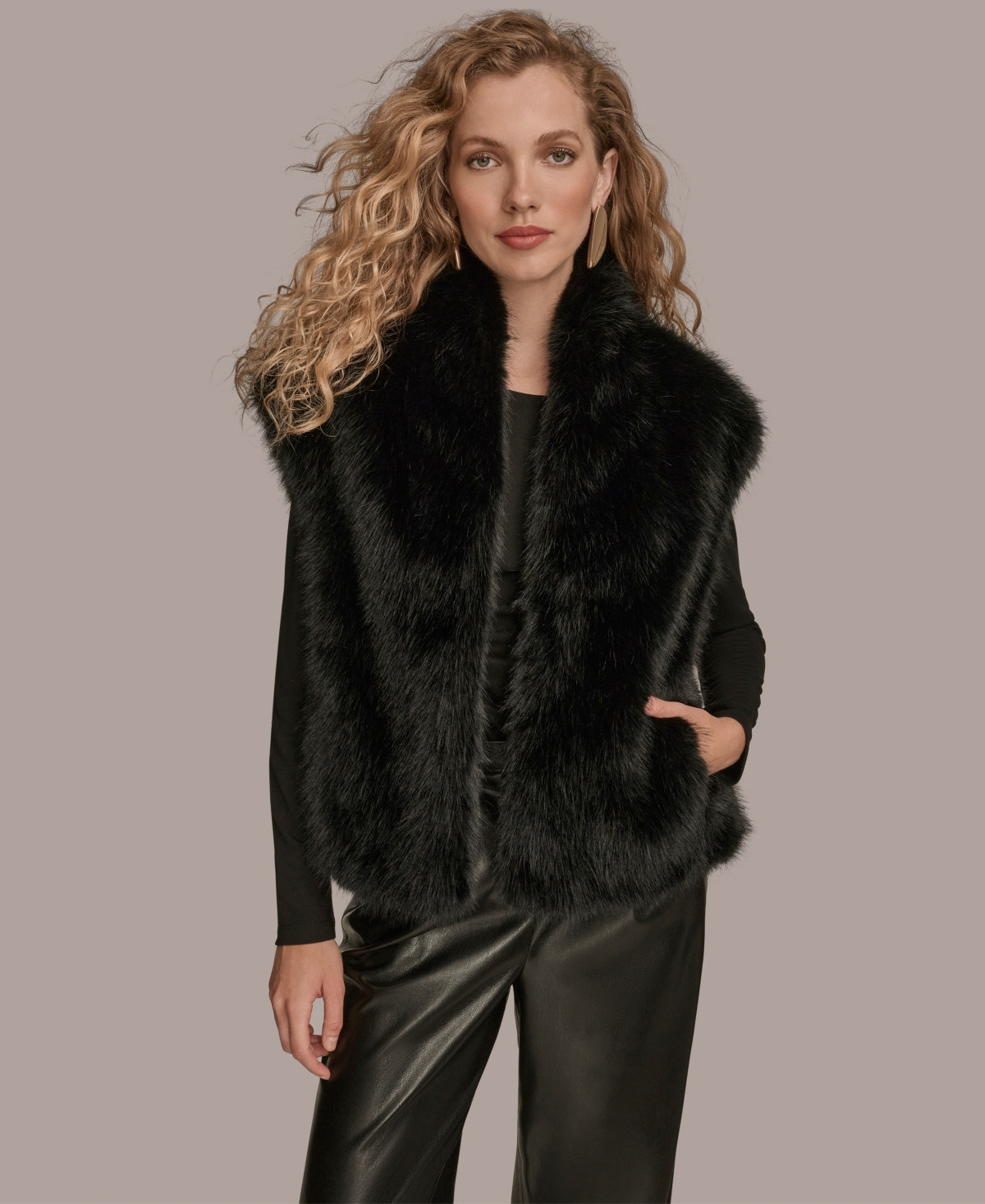 Donna Karan New York Women's Faux Fur Vest - Black | Macy's