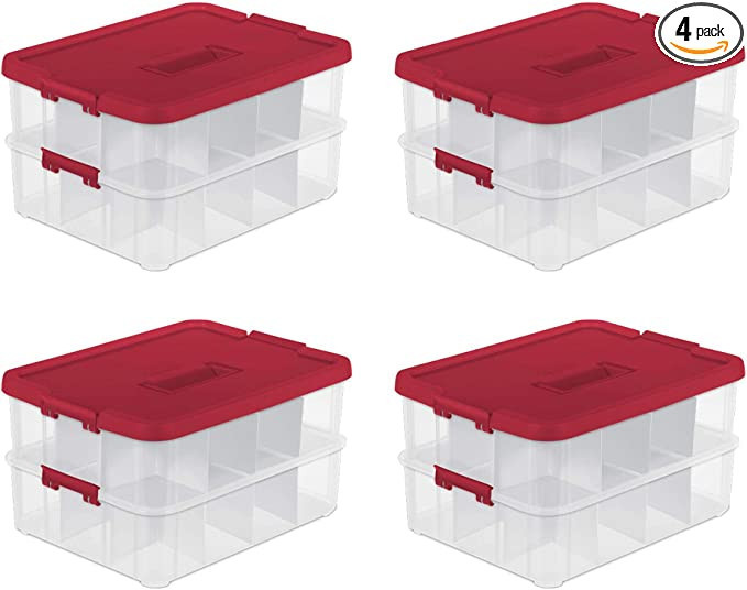 Sterilite Dual Layer 24 Compartment Stack and Carry Latched Christmas Ornament Holiday Home Decor... | Amazon (US)