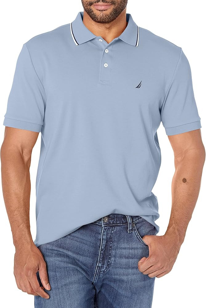 Nautica Men's Classic Fit Short Sleeve Dual Tipped Collar Polo Shirt | Amazon (US)