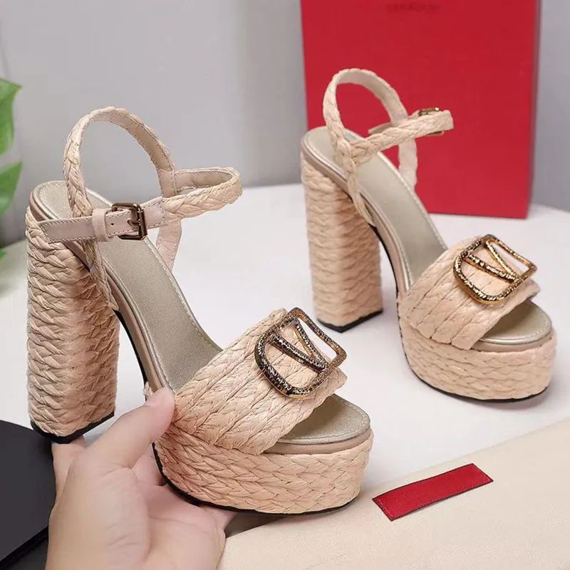 High-quality luxury sandals designer womens shoes fashion straw summer hemp rope thick heel water... | DHGate