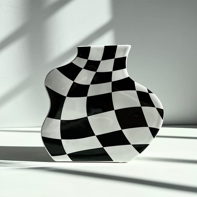 BUICCE Modern Black and White Checkered Ceramic Flower Vase, Cute Small Decotive Vase for Centerp... | Amazon (US)