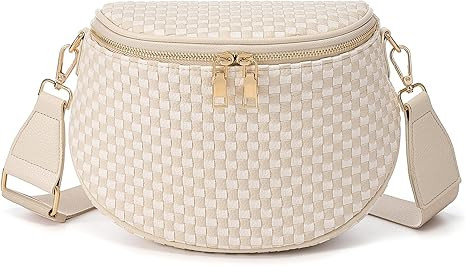 Trendy Woven Checkered Crossbody Bum Bag for Women，PU Leather Checkered Purse Fanny Packs Belt ... | Amazon (US)