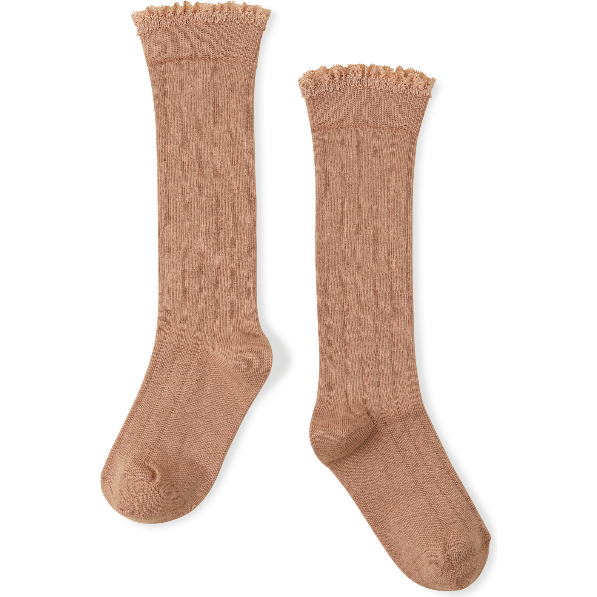 Solid Knee-High Socks With Ruffle Trim, Brown | Maisonette