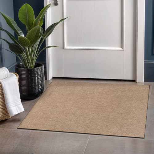Beverly Rug Easy Jute Entry Rug 2x3 Solid Washable Durable Outdoor Indoor Area Rugs for Living Dining Room Patio Office Stain Resistant Non Shedding Casual Indoor Outside Carpet 2 x 3 Natural | Amazon (US)