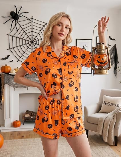 If you love a bold Halloween look, this orange pajama set is such a fun one. 🧡 The button-down top and matching shorts are covered in spooky little prints, making it perfect for Halloween morning, sleepovers, party prep, movie night, or just getting fully into spooky season.
#OrangeHalloweenPajamas #HalloweenPJs #AmazonPajamas #HalloweenOutfitIdeas #SpookySeasonStyle #HalloweenLoungewear #PumpkinSeason #OctoberStyle #CuteHalloweenPajamas #AmazonHalloweenFinds #FallNightIn #HalloweenFashion 

 #LTKootd #LTKSeasonal #LTKU