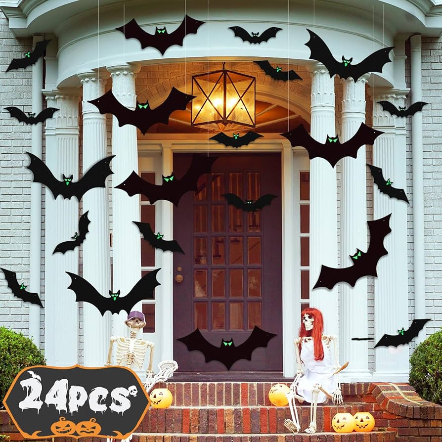 24 PCS Hanging Bats Halloween Decorations Outdoor, Bat Halloween Decor Indoor for Yard, Tree, Wal... | Amazon (US)