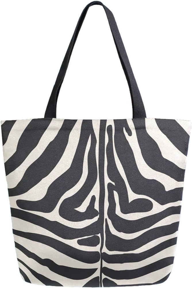 ZzWwR Stylish Zebra Pattern Extra Large Canvas Shoulder Tote Top Storage Handle Bag for Gym Beach... | Amazon (US)