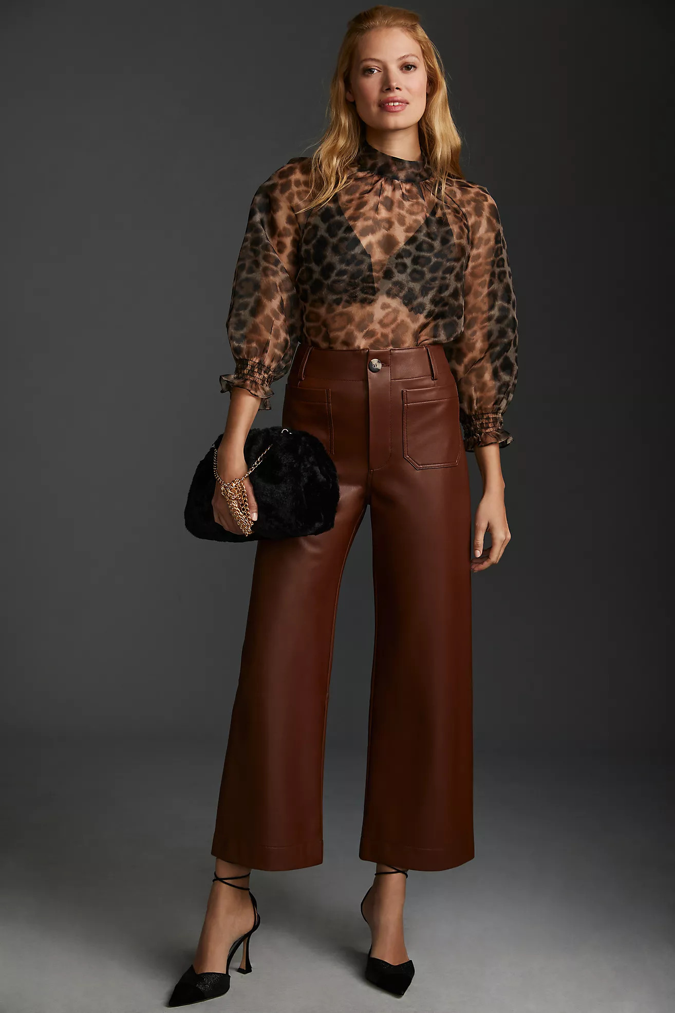 The Colette Cropped Wide-Leg Faux Leather Pants by Maeve | Anthropologie (US)