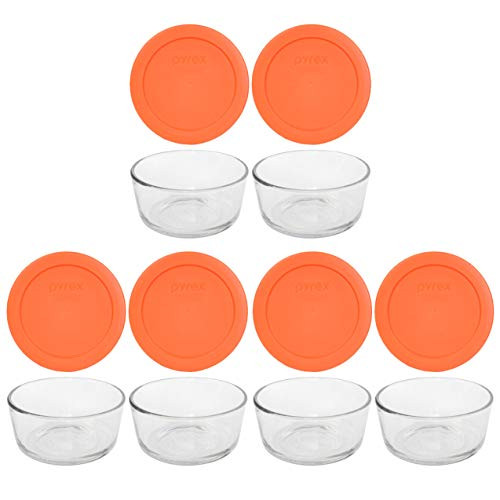 Pyrex (6) 7200 2 Cup Glass Dishes & (6) Pyrex 7200-PC 2 Cup Orange Lids | Amazon (US)