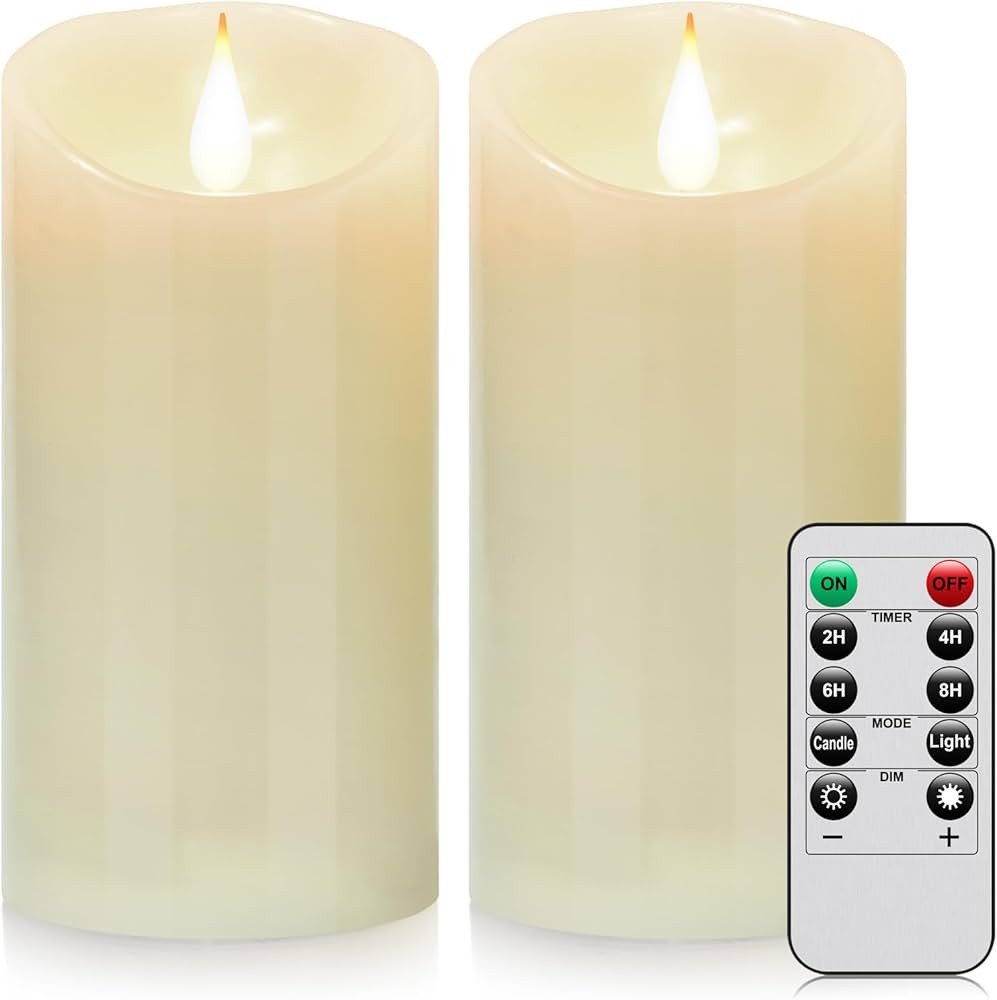Flameless Battery Operated LED Candles 3D Wick with10key Button Remote Control 24-Hour Timer Set ... | Amazon (US)