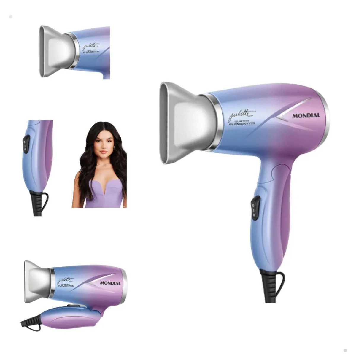Secador De Cabelo By Juliette 1200W Cabo Dobrável Sct-Ju-03 Azul-Rosa Bivolt Mondial | DrogaRaia (BR)