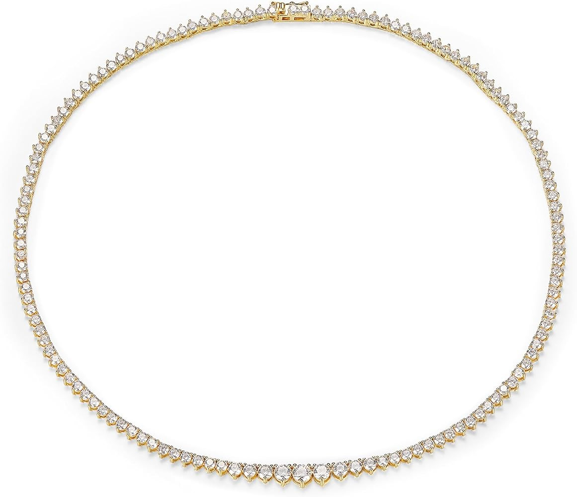 MDFUN Tennis Necklace Graduated 18K Yellow Gold Plated | Gradient 4.0-6.0mm Round Cubic Zirconia ... | Amazon (US)