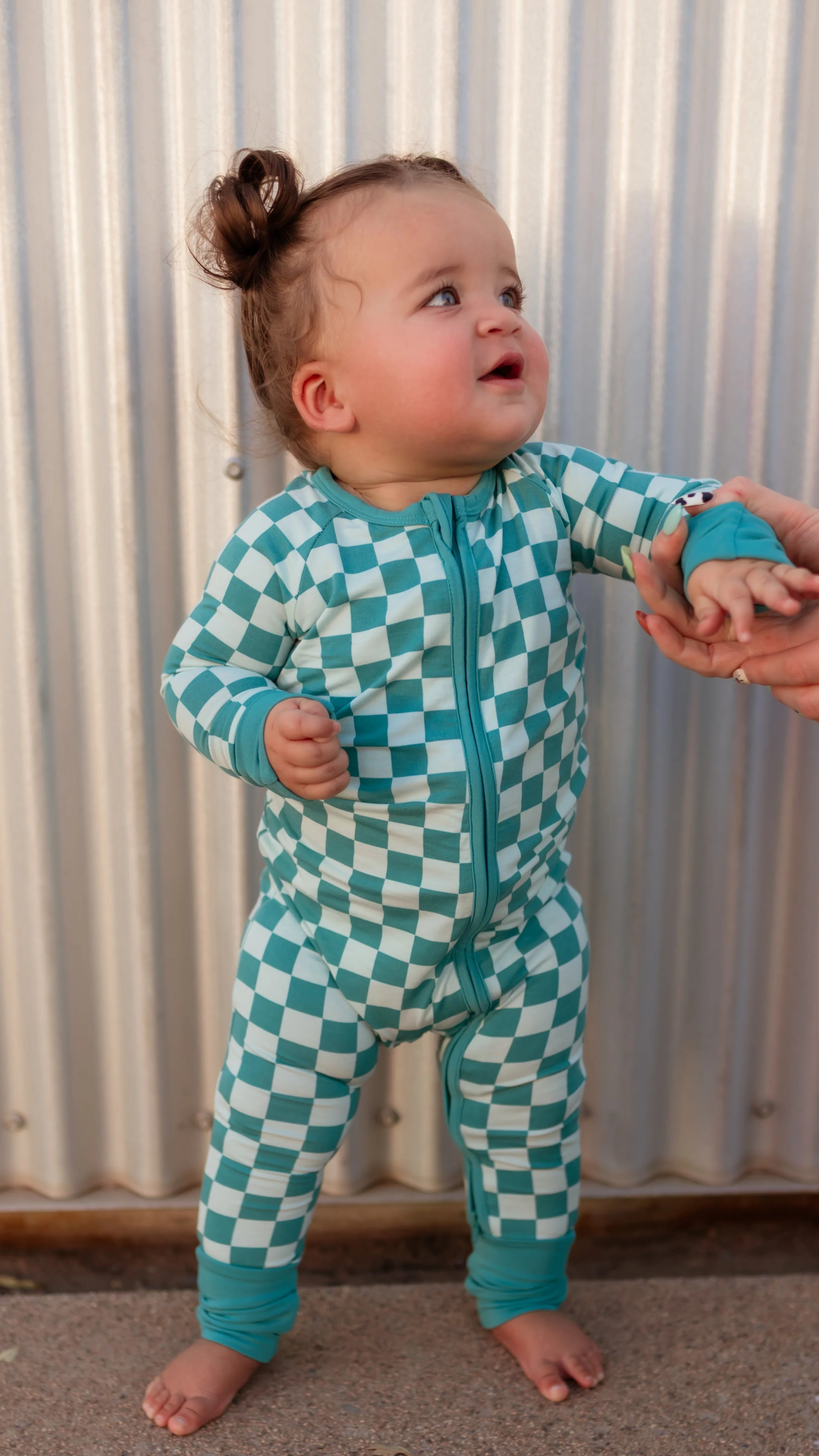 Infant Romper in Teal and Blue Checkered | Silks Design