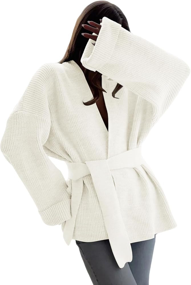 utcoco Womens Oversized Knit Cardigan Belted Wrap Sweater Long Sleeve Loose Fit Open Front Coat f... | Amazon (US)