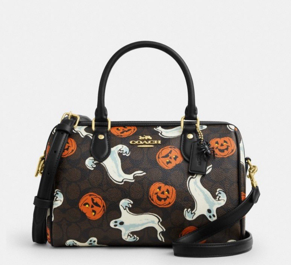 NWT Coach CCE73 Rowan Satchel Bag Signature Canvas Halloween Gold/Walnut Pumpkin | eBay US