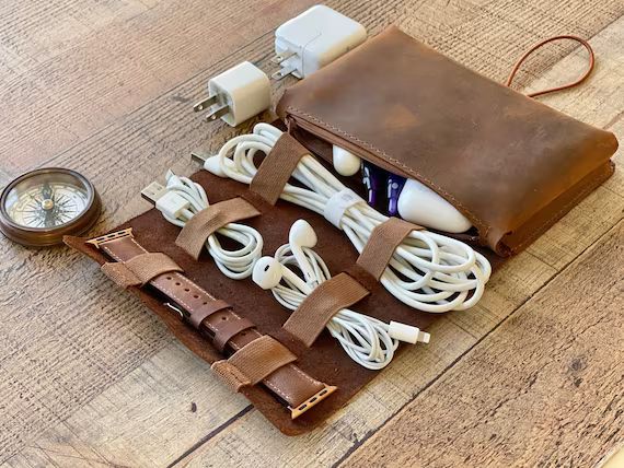 Leather Cable and Charger Organizer Bag Handmade Cord - Etsy | Etsy (US)